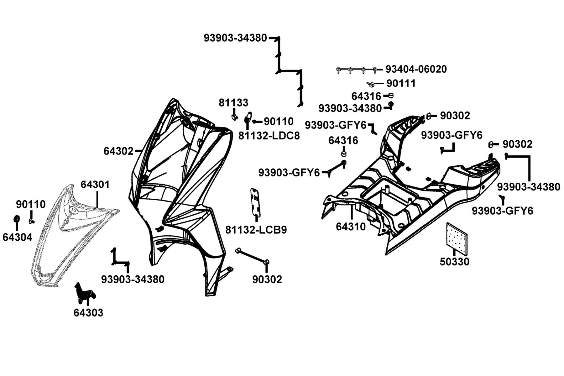 SUPER 8 50X (2020) Front Cover ● Front Fender parts diagram